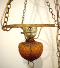 Vtg Amber Glass Quilted Hanging Hurricane Lamp Light Mcm 10  Shade