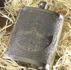 Tree Of Life Design Pewter Flask With Funnel  New In Box  Celtic Design