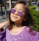 Kids Child Size Colored Purple Round Lens Sunglasses Silver Frame Hippie Trendy