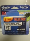 2 Pack Brother Tze-231 12mm 1 2  Label Cassette  Black Print White Tape