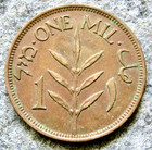 Palestine British Mandate 1927 One Mil  Olive Branch Bronze Km  1