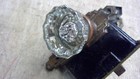Pair Of Vintage 12 Point Glass Door Knobs With Door Plates And Lock Mechanism