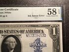 1 00 1923 Large Silver Certificate Error Ink Smear Pmg 58 Epq Hard To Find Note