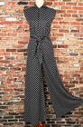 Vintage 70s Black   White Polka-dot Connections Polyester Palazzo Pant Jumpsuit