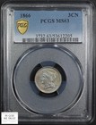 1866 Nickel Three Cent Piece 3cn Pcgs Ms 63  gorgeous Toning    Rev Die Breaks  