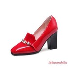 Women Block High Heel Ol Court Square Toe Slip On Wedding Shoes Pumps