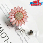 Flower Badge Reels Id Holders Retractable Rhinestone With Swivel Clip For Women
