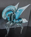 Murano Style Hand Blown Art Glass Pegasus Winged Horse Figurine Blue White