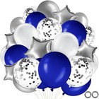  60pcs Balloons Kit 12 Inch Confetti Metallic Latex Royal Blue  White  Silver