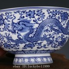 Fine Chinese Qing Qianlong Old Antique Porcelain Blue White Dragon Bowl