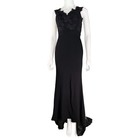 Euc Floral Lace Applique Black Evening Gown - Womens Size S m Dress W train