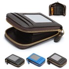 Men Wallet Credit Card Holder Genuine Leather Rfid Blocking Zipper Pocket Thin