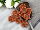 14mm Dark Bronze Washed Opaque Orange Czech Glass Wildflower Beads 12 Beads