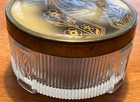 Vintage Art Deco Dresser Vanity Powder Jars Clear With Metal Floral Lids