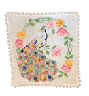 Vintage Peacock Embroidered Tapestry Art Cloth Panel