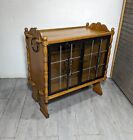 Antique Victorian Arts   Crafts Gothic Oak Cabinet Table With Glass Iron Doors