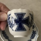 Antique 1914 German Ww1 Iron Cross Blue   White Porcelain Demi Tea Cup Saucer