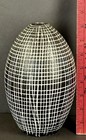Vintage Black   White Graphic Grid Ceramic Art Vase Mcm Upsala-ekeby Amano Style