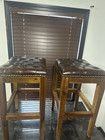 2 Rustic Wood Bar Stool With Brown Tufted Leather Seat  30   h 19   l 15 5    W