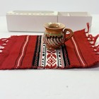 Romanian Souvenir Boxed Gift Set Of 2 Mini Folk Art Pieces  Textile   Mug
