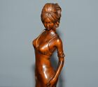 Chinese Antique Boxwood Carved Beautiful Woman Statue Sexy Sculpture Home Decor