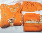 3pc Embroidered Sequin Cotton Chiffon Salwar Kameez   Dupatta - Orange - M