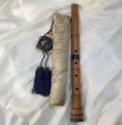 Japanese Shakuhachi Bamboo 5 Hole Flute 54 Cm With Chrysanthemum Crest Case