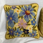 Vtg Set 2 Handmade Needlepoint Monkey Umbrella Floral Yellow Velvet Pillow Cover