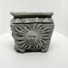 3d Sun Planter Celestial 90s Carved Plaster Resin Faux Cement Garden Pot Vintage