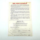 1965 The Odd Couple Broadway Flyer Neil Simon Walter Matthau Nyc Playbill Insert