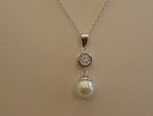  925 Sterling Silver Necklace Pendant 8mm White Pearl    50 Ct Simulated Diamond