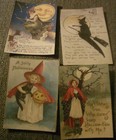 Set Of 16 Large Primitive vintage  Halloween Images From Old Postcards Set  1
