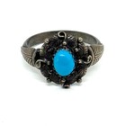Vintage Sterling Silver Intricate Southwestern Turquoise Band Ring Size 7 25