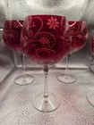 Vtg Mid Century Modern Mcm Crystal Glass Red Etched Wine Goblets set Of 4