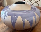 Vtg 1989 Haeger Pottery Large Bronze purple Raku Line Drip Glaze Vase   4416