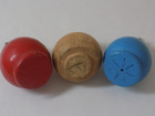 Three Vintage  950s-60s Red  Tan   Blue Wooden Toy Tops