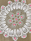 Handmade Grandma Core Crochet Pink Rosey   Green Floral Doily 24 