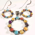 925 Sterling Round Turquoise Mop Spiny Earrings   Pendant Matching Set 8 7g