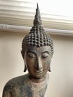 19th Century Thai Bronze Buddha Half Bust On Wooden Pedestal - Great Patina