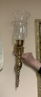 Vintage Pair Brass Single Arm Wall Sconce W  Clear Glass Shades  19    Tall  