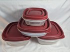 Lot Of 4 Rubbermaid Square Plastic Containers W burgundy Lids Easy Find 1-5 Cup 