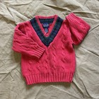 Vintage 90s Kids Gap V-neck Ribbed Cable Knite Sweater Red Green Sz 13 5x15 5
