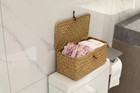 Dokot Rectangular Handwoven Seagrass Small Storage Basket With Lid For Shelve   