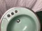 Vtg Mid Century 18  Cast Iron Light Mint Green Round Drop In Bath Sink 07-26e