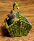 Antique Original Austrian Vienna Cold Painted Bronze Figure Cat In Basket