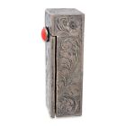 Vintage Italian Coral Lipstick Holder Solid 800 Silver Compact Mirror Case