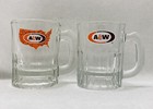 Vintage A w Mini  Root Beer Mugs Oval And Us Logos 3 Oz Set Of 2 Mugs 3 1 8   