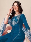 Indian Festival Wear Women Kurta Palazzo Pant Dupatta Set Salwar Kameez Blue