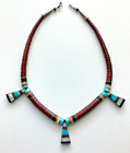 Vintage Native American Navajo Bead Stone Inlay Turquoise Pendant Necklace