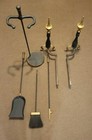 Brass Antique Fireplace Andirons With Brass Fireplace Tools Marked Japan 